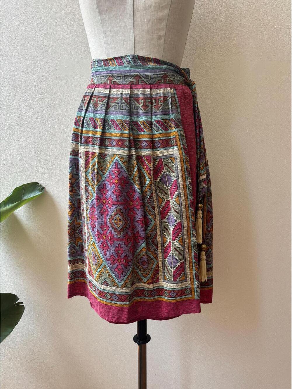 Vintage Tapestry Print Silk Wrap Skirt
